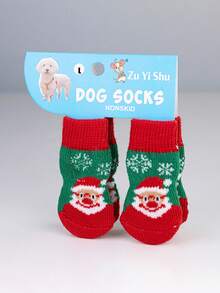 PETSIN 1 Style Pet Cartoon Socks, Christmas Stockings (Santa Claus, Reindeer, Snowman Patterns), Non-Slip Paw Covers, Non-Slip & Stain-Resistant, Christmas Pet Supplies - Multicolor - View 8