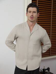 Core Aspect Men Solid Color Long Sleeve Single-Breasted Casual/Work Shirt With Pockets, Fall - Khaki - View 5
