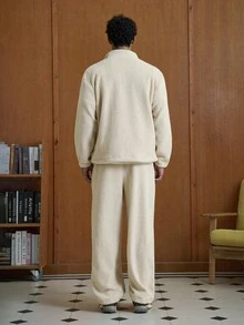 TOKVUE Men Outerwear Co-Ords Men Co Ord Set Cream Outfit Men Men Cream Lounge Set Men 2 Pieces Set Two Pieces Men, Fall/Winter Clothes - Khaki - View 2