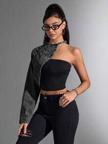 Jeanoix Asymmetric Distressed Denim Jacket