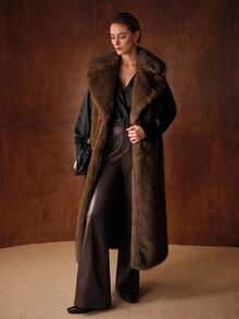 MOTF PREMIUM AUTUMN/WINTER FAUX FUR LAPEL LONG COAT WITH BUCKLE BELT