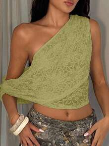 Glamine 女式蕾丝提花细肩带背心，适合夏季秋季女装返校季 - 綠色 - 查看 3