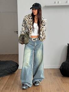 Coolane 女士冬季街头风复古时尚锐舞Y2K洞穴豹纹猎豹印花人造毛皮保暖御寒宽松长袖人造毛皮外套 - 彩色 - 查看 6