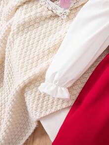 1 paquete Lindo vestido de niña bebé de punto blanco con parches, decorado con encaje y lazo, adecuado para otoño e invierno. El rojo es adecuado para Navidad, uso diario, fiesta, escuela, vestido de cumpleaños, vestido de princesa, a juego con mamá e hija o hermanas.