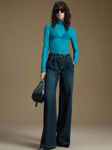 Ontre 2026 Spring/Summer New Women Sheer Mesh Turtleneck Top, Minimalist Versatile Business Casual Office Wear - Blue - View 5