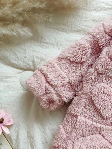 SHEIN Vintaside Kids Newborn Simple Stylish Cute Square Heart & Polka Dot Print Long Sleeve Hooded Romper Jumpsuit - Pink - View 7