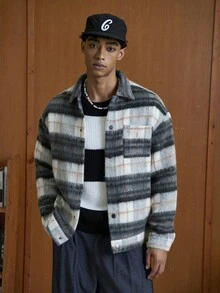 TOKVUE Men's Plaid Long Sleeve Single-Breasted Casual Pocket Overcoat, Autumn/Winter , Men Shacket , Plaid Jacket Men , Men Flannel Shirt , Woolen Jacket Men - Multicolor - View 3