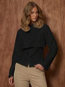 MUSERA Layered Fitted Button Front Cinched Waist Collard Shirt Cute Classy Sexy Date Night Going Out Autumn Fall  Night Out Work Clean Cut ,Elegant Festive, Holidays