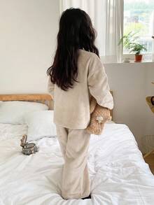 DAZY 2 件套年轻女孩休闲长袖上衣和裤子套装，家居服