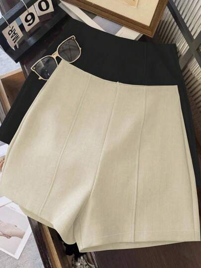 Franclia Pantalones cortos de mujer de cintura alta de color gris oscuro minimalista y de moda, con cierre de cremallera en la espalda, adecuados para el uso diario, citas y ocasiones románticas