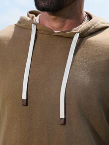 Manfinity Nomadique Men's Casual Everyday Commute Minimalist Solid Color Pocket Drawstring Hoodie, Spring/Autumn, For Fall