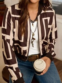 LanaWest Women's Casual Zip-Up Printed Short Jacket, Summer - Multicolor - View 1