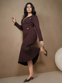 Anewsta Plus Size Sweater Dresses - Rust Brown - View 1
