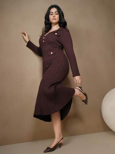 Anewsta 大码女式针织舒适修身长裙