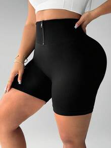 Rhythm Era Quần short thể thao liền mạch màu đen có khóa kéo cỡ lớn dành cho nữ, quần đạp xe - màu đen - Xem 8