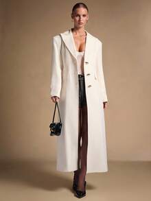 SHEIN BAE Blazer largo de un solo pecho con cintura ceñida de unicolor, blazer largo para mujer, blazer largo elegante, para la oficina, citas de noche en otoño/invierno