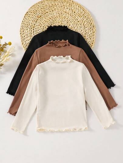 Emery Rose Kids Emery Rose Kids 3 st/set Unga flickor Casual Basic Enfärgad Ribbad Salladskant Mock Neck Stickad Figurnära T-shirt Set, Höst/Vinter Flicktröjor Barn Standkrage Flick Enfärgade Skjortor Långärmade Toppar Ribbad Stickad Topp Svart, Vit Och Brun Långärmad Topp Flicktröjor Standkrage Enfärgade Toppar Barn Barn Flickor Ribbad Stickad Toppar Flicktröjor med Volangringning Tonårsflickor Ribbada Skjortor Långärmade Tröjor Flickor Barn Enfärgade Blusar Flickor Långärmade Toppar Enfärgade Barntoppar Flickor Ribbada Långärmade Toppar