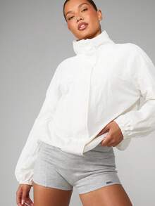 MISSGUIDED Lightweight Windbreaker Stand Collar Cropped Puffer Elastic Cuff Fall Spring Fashion Stylish Outerwear - White - View 6