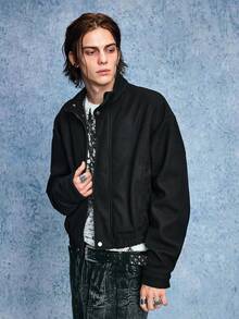 ROMWE MEN Casual 男士休闲实用大衣，秋冬款 - 黑色 - 查看 4