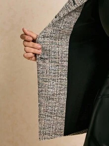 Poéselle 女式圆领前扣开衩修身长袖夹克 - 黑色 - 查看 8