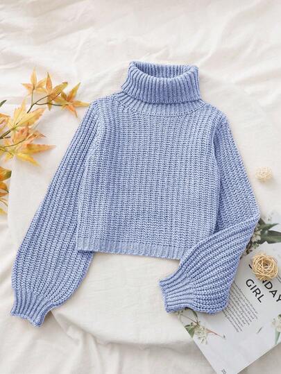 SHEIN Tween 女童纯色高领长袖休闲毛衣，秋冬