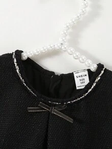 SHEIN Elladie kids 女婴优雅蝴蝶结 3D 花卉装饰无袖连衣裙，适合婚礼、派对、生日、度假、拍照、夏季 - 黑色 - 查看 8