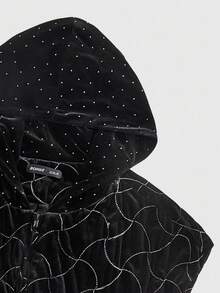 ROMWE MEN Street Life Men's Hooded Zip Front Avant Casual Velvet Vest, For Fall Winter - Black - View 2