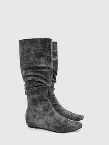 CUCCOO BIZCHIC Giày bốt cao đến giữa bắp chân đa năng thường ngày dành cho nữ - Màu Xám nhạt - Xem 6