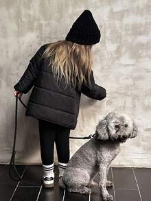 Black Scarf Style Loose Padded Coat, Korean Fashion Winter - Black - View 2