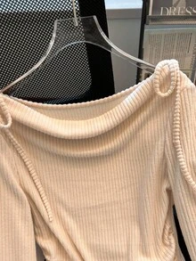 Franclia Camiseta ajustada de manga larga con tirantes de lazo para mujer