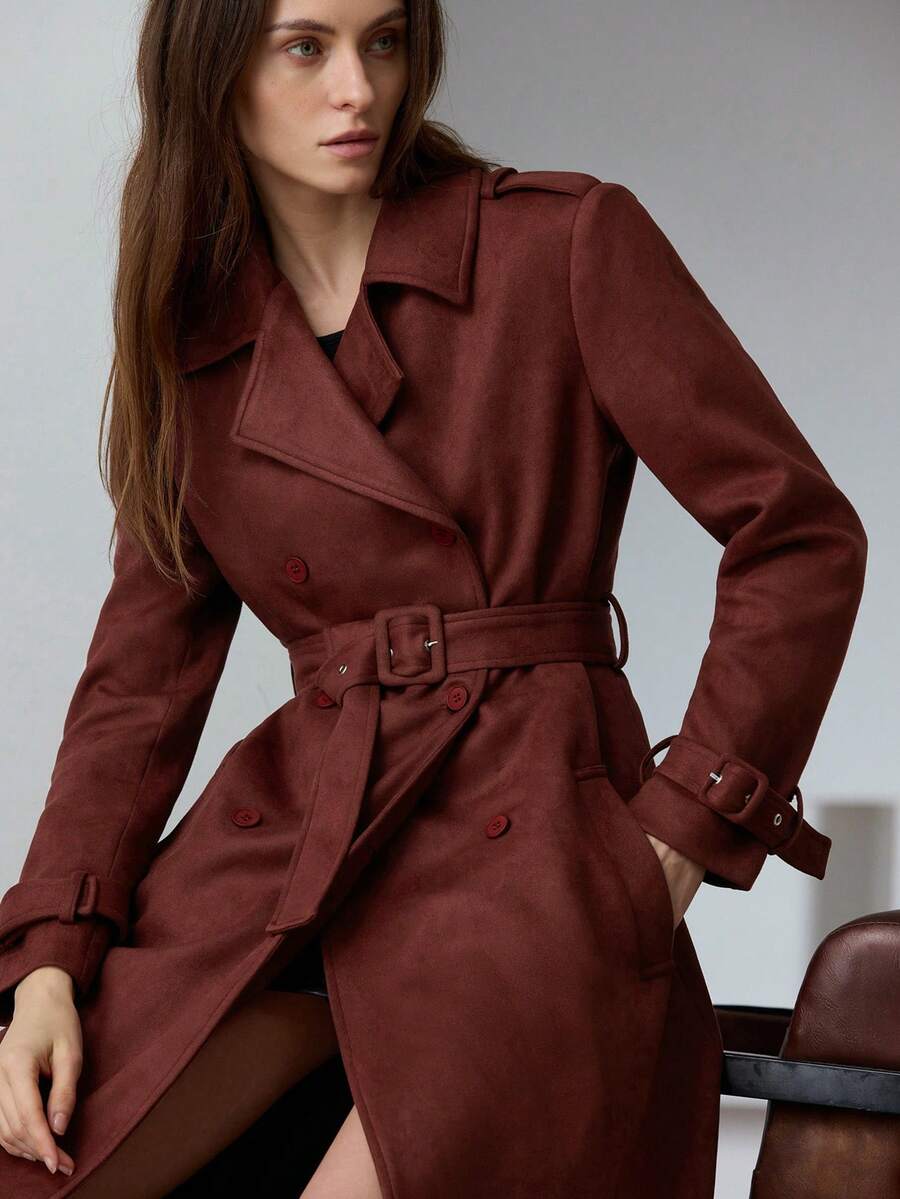 Aveloria Modichic Áo khoác trench coat ve lớn phong cách Âu Mỹ thu/đông mới, đa năng khi đi làm - Màu Đỏ Sâu - Xem 1