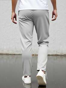 Manfinity Homme 男士斜口袋抽绳腰裤，秋季 - 淺灰色 - 查看 2