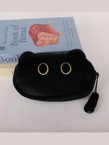 1 buc. Penar drăguț cu pisică neagră - capacitate mare, cutie de depozitare a papetăriei moale și durabilă cu ochi galbeni drăguți, perfect pentru întoarcerea la școală, geantă de creioane