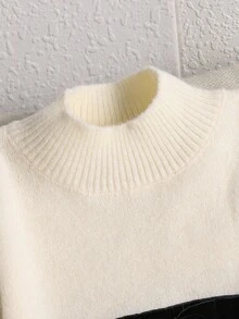 Genkimix Kids فستان محبوك أنيق للمراهقات، فستان محبوك بأكمام طويلة لون أحادي الألوان نوع مادلين، ديكور فيلكرو أسود مخطط، دافئ ومريح بطراز بسيط، خريف/شتاء - بيج - مشاهدة 4