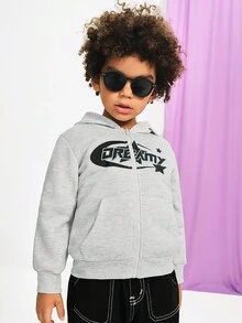 Maija Kids Maija Kids Young Boys Casual Knit Sweatshirt Jacket With Letter Print, Zipper, Pockets, Thermal Lined, Suitable For Autumn/Winter, Weekend, Casual Outing, Back To School - Light Grey - View 5