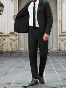 Calvornis 男士纯色商务通勤西装套装（上衣+裤子）