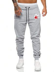 ROMWE MEN Street Life Pantalones jogger casuales para hombres con estampado de estrellas, cintura con cordón y bolsillos - Multicolor - Ver 5