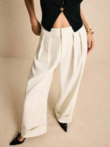 Poéselle Women's White High Waist Pleated Wide Leg Loose Casual Pants,Women's Loose-Fit Dress Pants,Legant Women's Pants,Simple And Chic Suitable For Daily Wear, Going Out,Commuting,Fall/Winter - Apricot - View 1