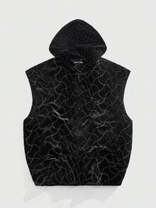 ROMWE MEN Street Life Men's Hooded Zip Front Avant Casual Velvet Vest, For Fall Winter - Black - View 7