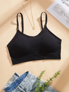 Women's Ribbed Black Backless Comfortable Casual Underwear - Black - View 5