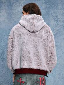 ROMWE MEN Casual Sudadera con capucha con cremallera de forro polar gris-púrpura para hombre, otoño/invierno - Morado - Ver 9
