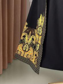 Rometta فستان نسائي بحجم كبير من قطعة واحدة، أنيق وبأسلوب عطلة، مطبوع بياقة مزيفة وأكمام واسعة، قصة ضيقة (إشارات الحزن) (جمالية الأربعاء) - متعدد الألوان - مشاهدة 4