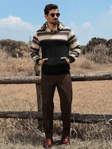 Manfinity Nomadique Men's Casual Retro Geometric Pattern Pocket Hoodie, Autumn/Winter Western Hoodies Western Mens Clothing Cowboy Hoodies For Men Daily Leisure, Weekend Trips, Outdoor Activities, Travel Expeditions, Relaxed Work Environments Or Semi-Formal Occasions,Boyfriend/Husband Gift, Anniversary Gift