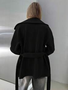 Aloruh Áo khoác ngoài rộng rãi cổ bẻ màu kaki dày dành cho nữ, phù hợp cho mùa thu/đông, trang phục ấm áp cho mùa thu và mùa đông dành cho nữ - màu đen - Xem 3