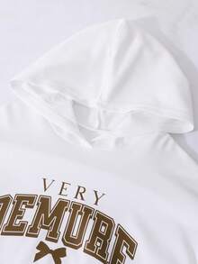 Sparklyn Bộ 2 áo hoodie dài tay trễ vai in chữ cho bé gái tuổi teen và quần cargo in hình cành cây, trang phục thường ngày mùa thu - Nhiều màu - Xem 7