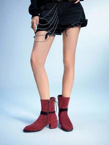 Sugerpunk Braune vintage spitze Chunky Heel Schnürstiefel mit Reißverschluss an der Seite für Damen