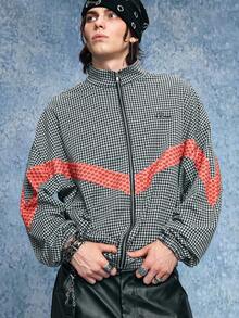 ROMWE MEN Casual Men's Colorblock Plaid Sweatshirt, For Fall - Black - View 1
