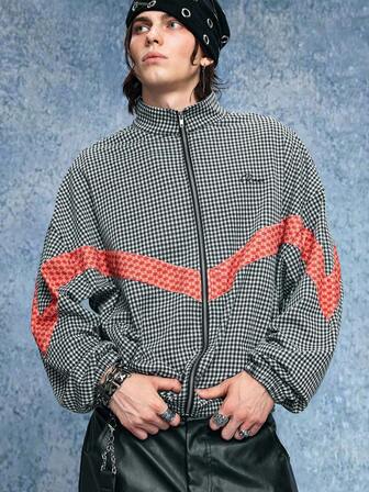 Grunge Punk Herren Farbblock Karomuster Sweatshirt, für den Herbst