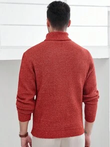 Manfinity CityGents 男士休闲纯色简约高领长袖毛衣，秋冬款 - 紅色 - 查看 3