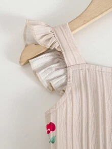 Genkimix Kids 1 件复古休闲修身独特樱桃印花连体裤，适合夏季户外和学校 - 杏色 - 查看 3